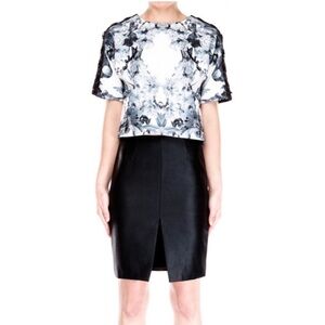 Finders Keepers Women’s Metallic Black Faux Leather Slit Front Sexy Pencil Skirt